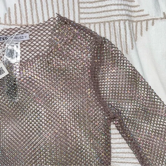 Zara Rhinestone Mesh Top NWT - Picture 6 of 9